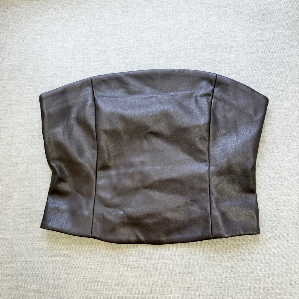 Brown Leather Strapless Top